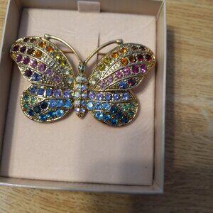 AUTH Kirks Folly Colorful Multi Color Crystals X-Large Butterfly Brooch Pin